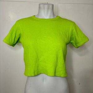 Vintage 90s Directions Neon Green Waffle Knit Cropped T Shirt